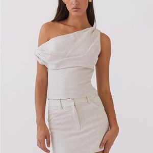 Peppermayo Cream Marissa Linen One Shoulder Top